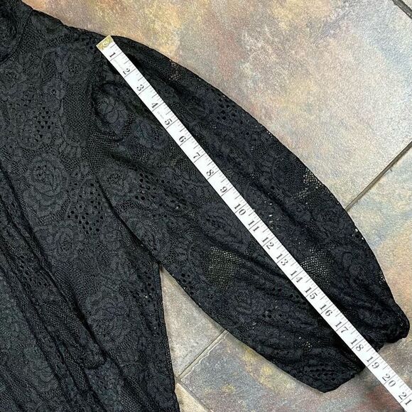 Cable & Gauge Black Lace Blouse Tie Neck Large - Picture 5 of 15
